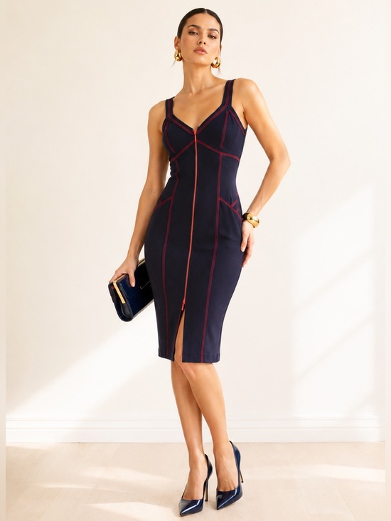 Joseph Ribkoff Dresses & Skirts - Joseph Ribkoff Futuristic Bodycon Zip Dress Contrast Stitch Statement Pockets 6